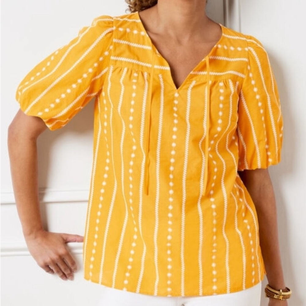 Talbots Yellow Blouse with White Dots